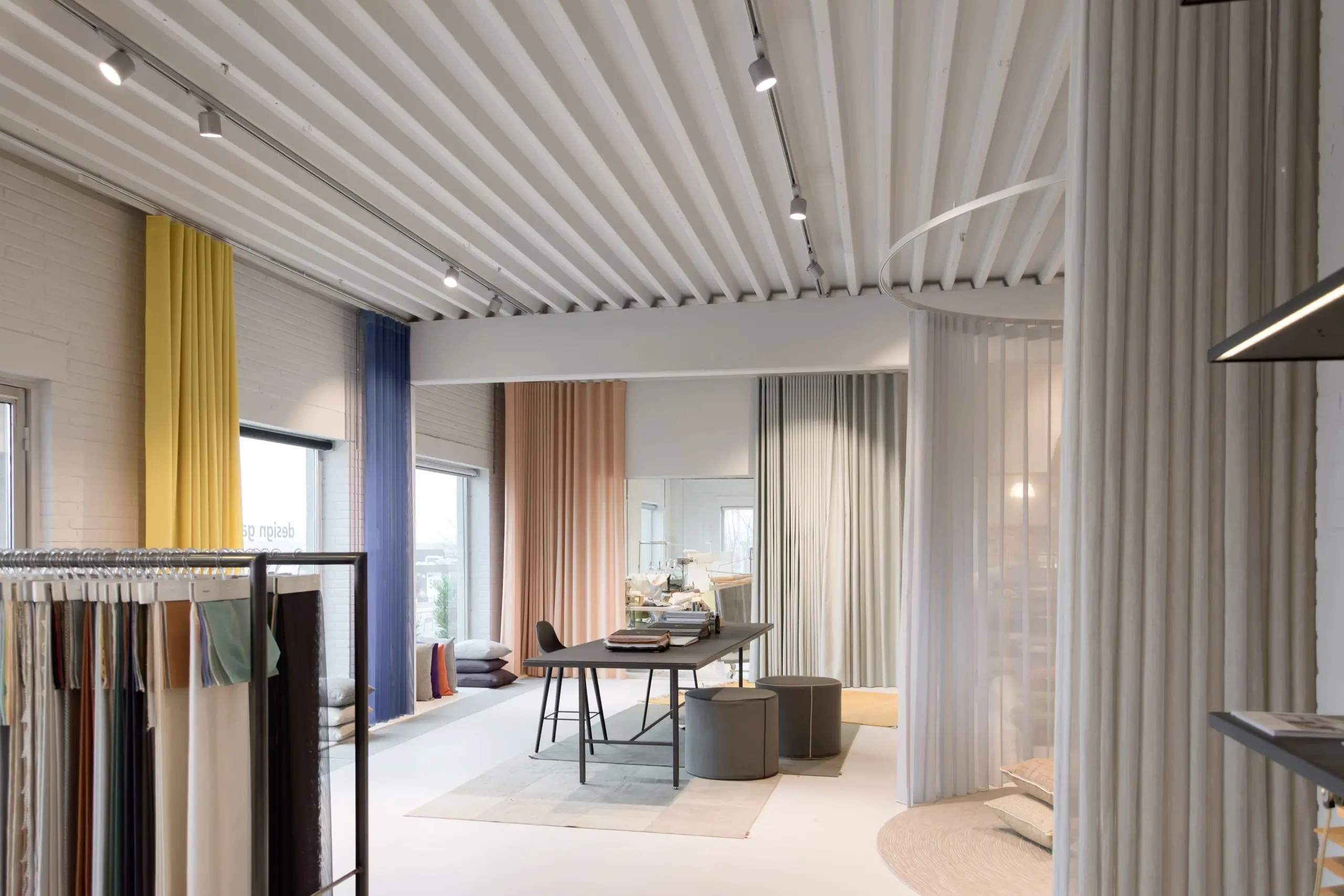 Bright showroom with track lighting