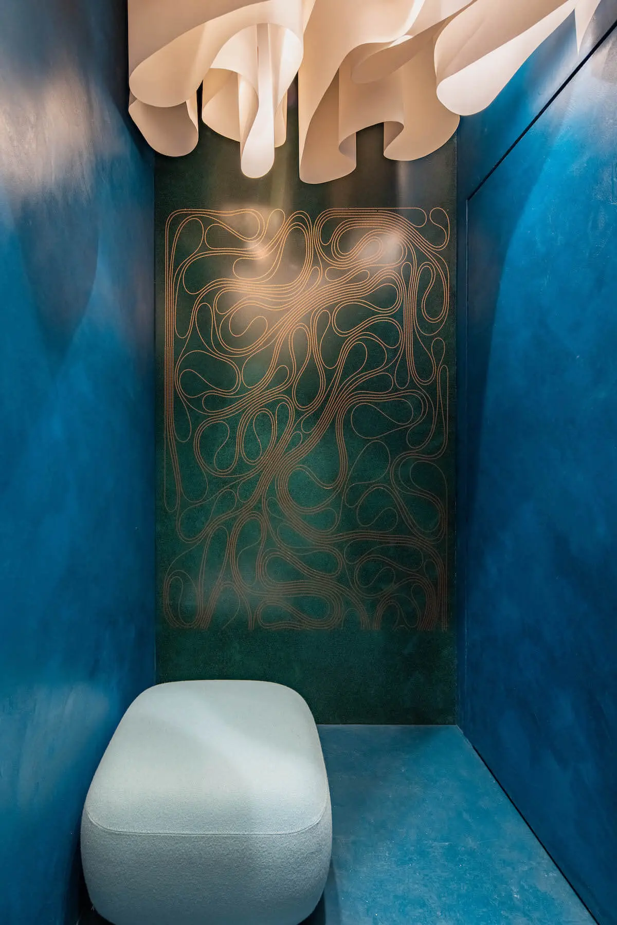 Bathroom with a billowing ceiling