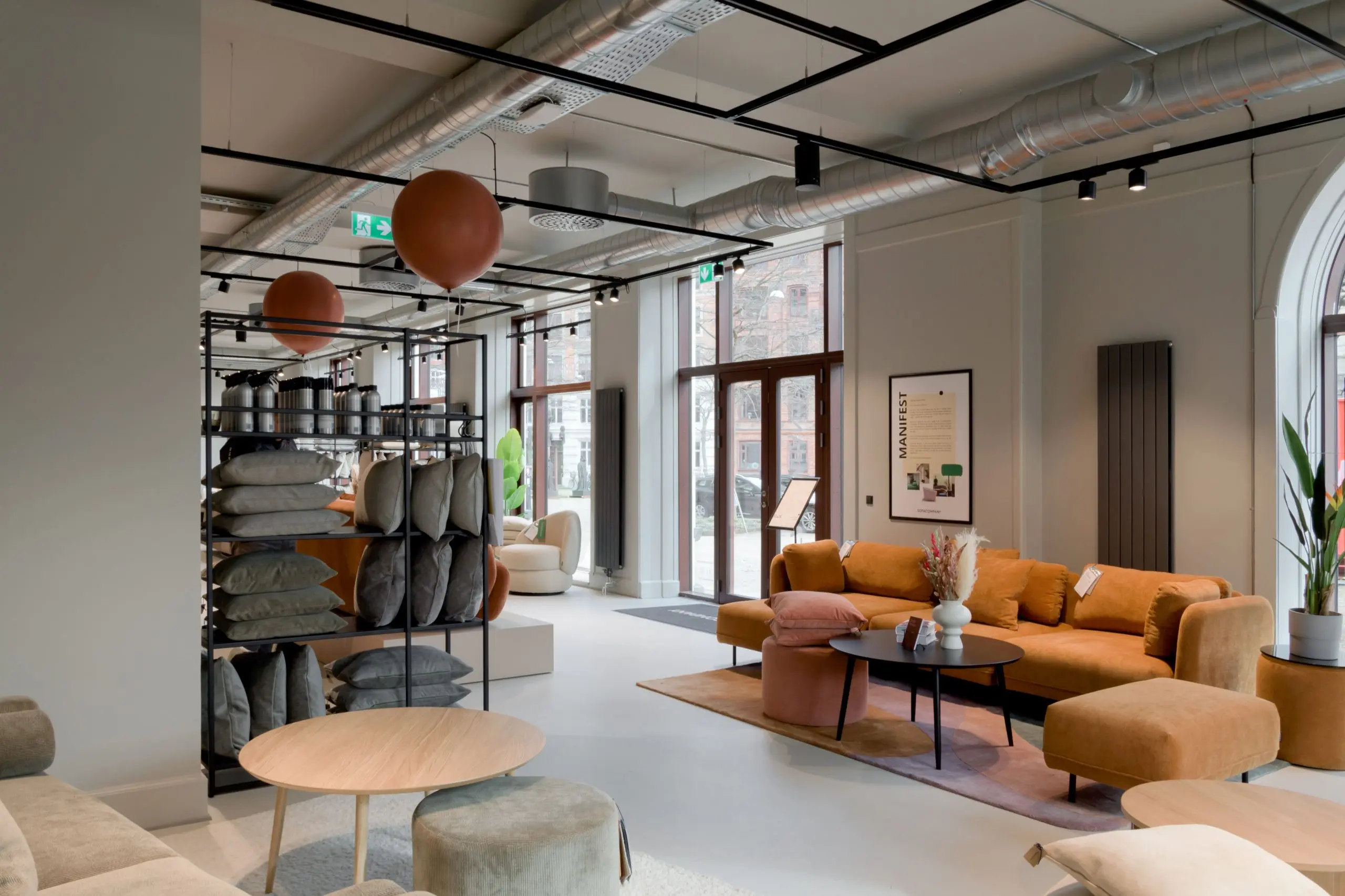 Retail interior with warm lounge seating
