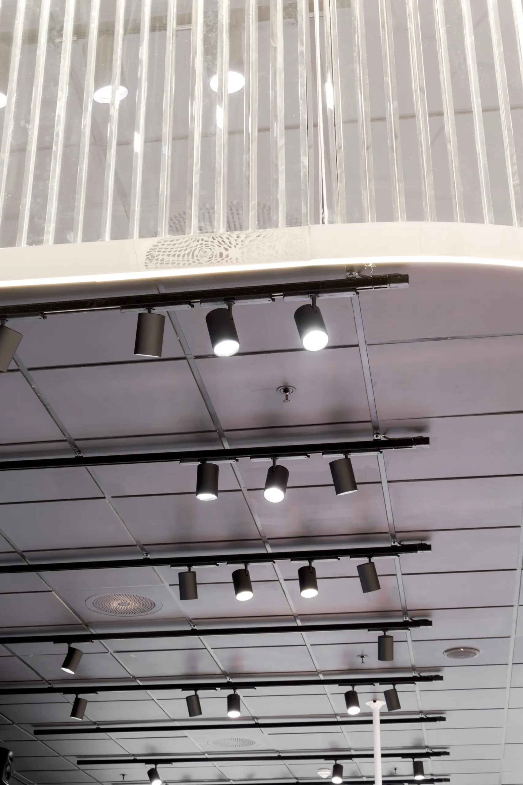 Track lighting in a commercial space