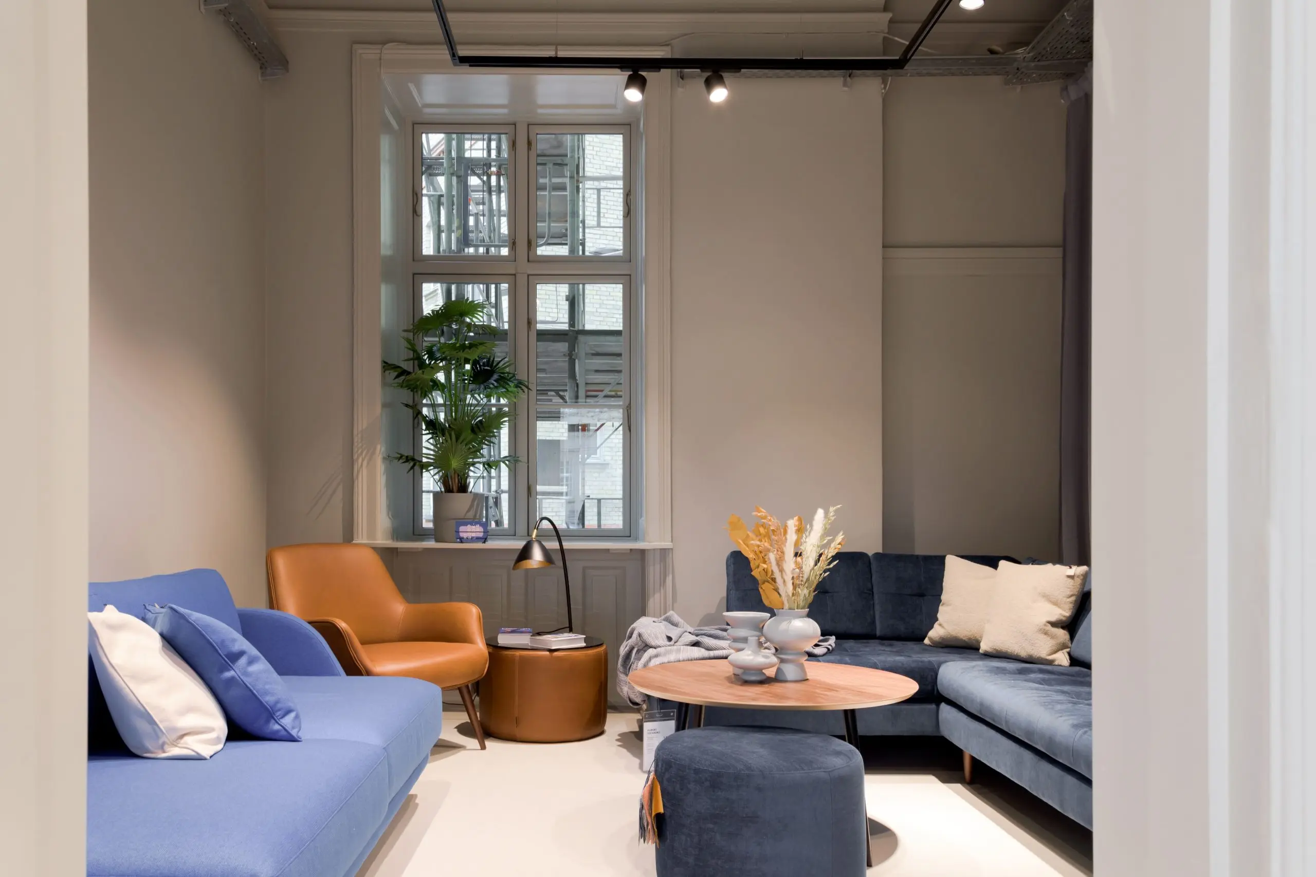 Lounge setting under spotlights